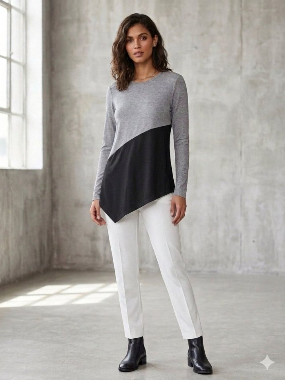 bcbgMaxAzria colorblock assymetrical top XXS-S grey/black - Picture 4 of 4